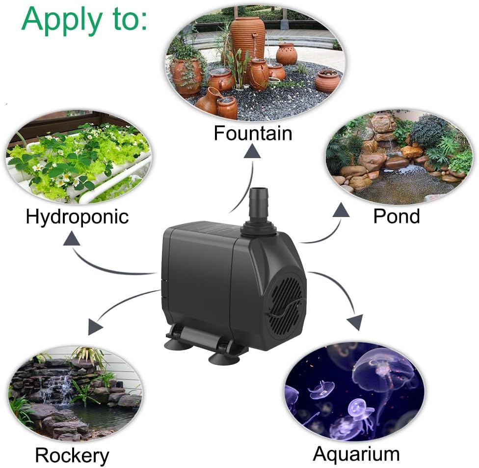 Submersible Pump 660GPH (2500L/H 45W) Ultra Quiet with Over Heating Protection 8.2ft High Lift for Fountains, Hydroponics, Ponds, Aquariums & More…