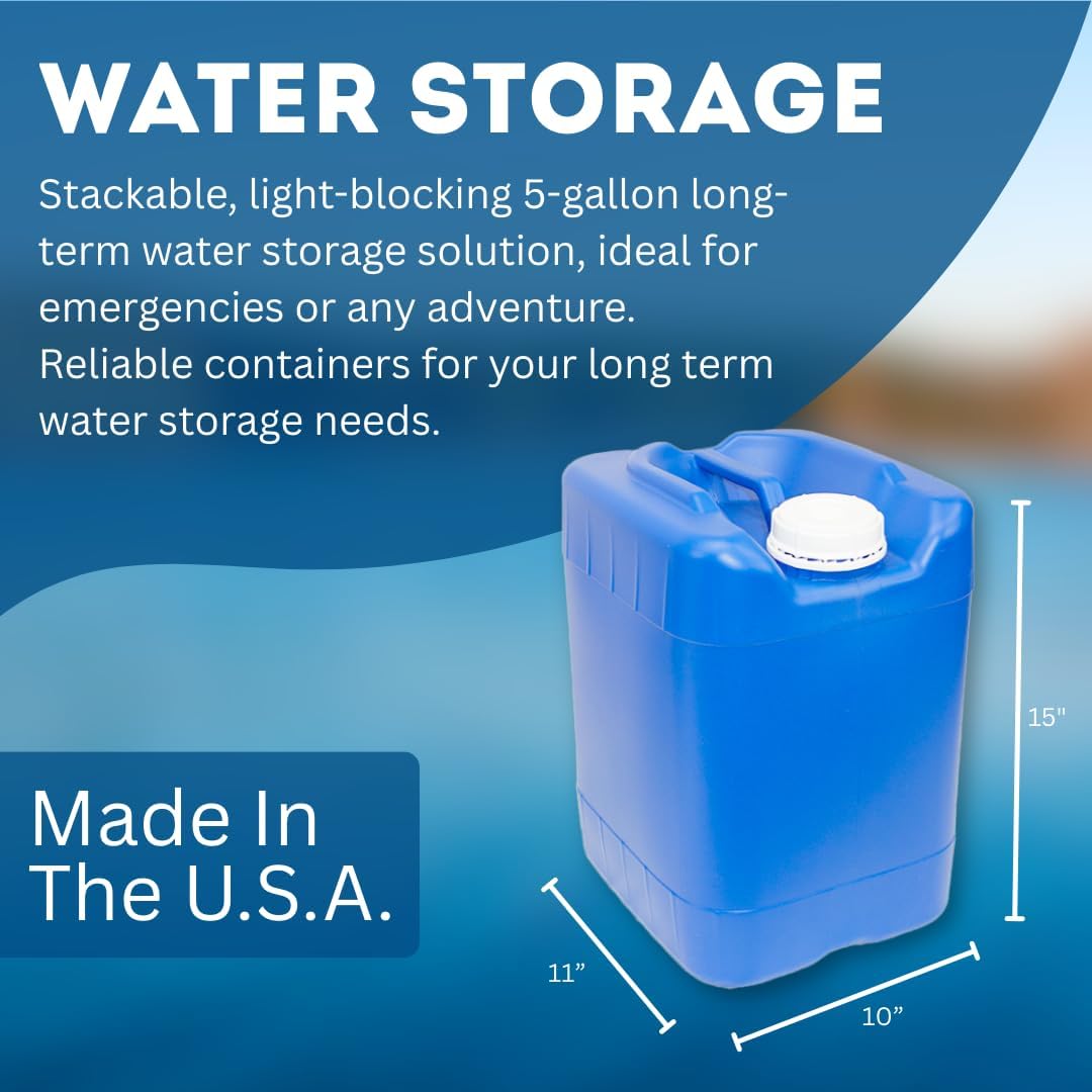 5-Gallon Stackable Water Storage Containers, w/Lids + Spigots, Easy Fill, Survial Supply, Emergency Water Storage for Camping and Disaster Preparedness, RV, Camping, 30 Gallon (6 Tanks Set)