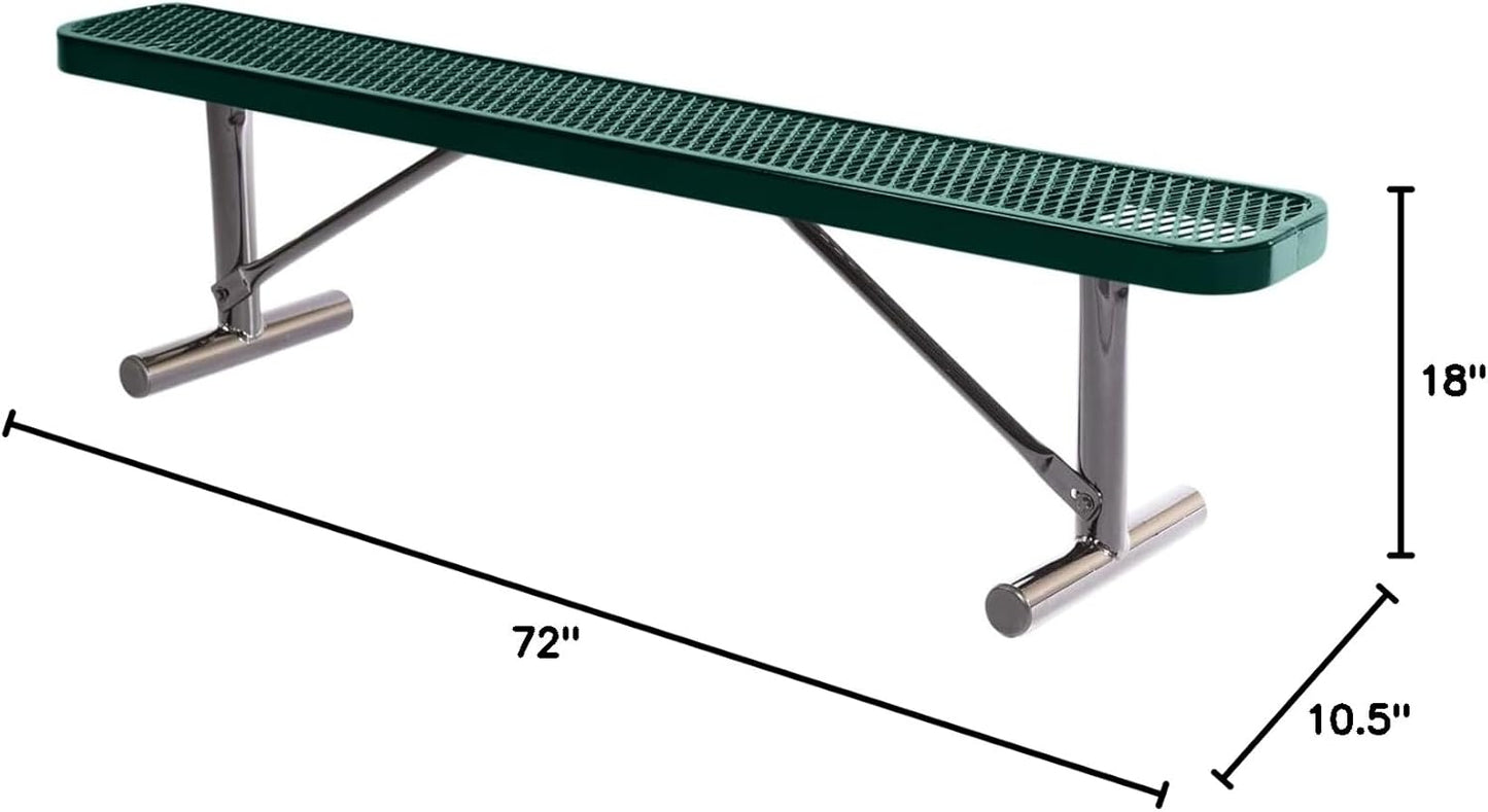 Heavy-Duty Portable Outdoor Bench Thermoplastic Coated, Expanded Metal, Commercial-Grade Seating, Made in America (Portable Without Back, 6 Ft, Dark Green)