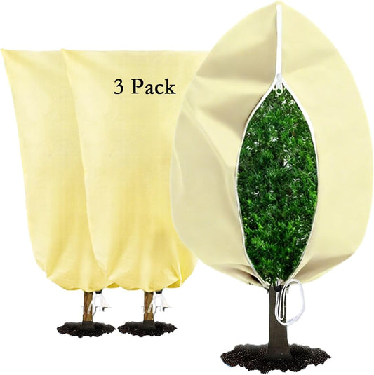 gardtree Thicker Plant Frost Protection Covers 31.5" x 47.2" 3 Packs, 2.4oz/yd² Winter Cold Weather Garden Tree Covers Freeze Protection Wrap with Zipper Drawstring for Fruit Tree Shrub Potted Plants
