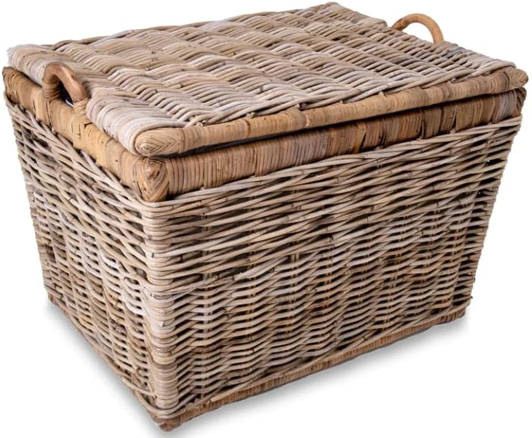 The Basket Lady Lift-Off Lid Wicker Storage Basket, Medium, 20 in L x 15 in W x 14 in H, Serene Grey…