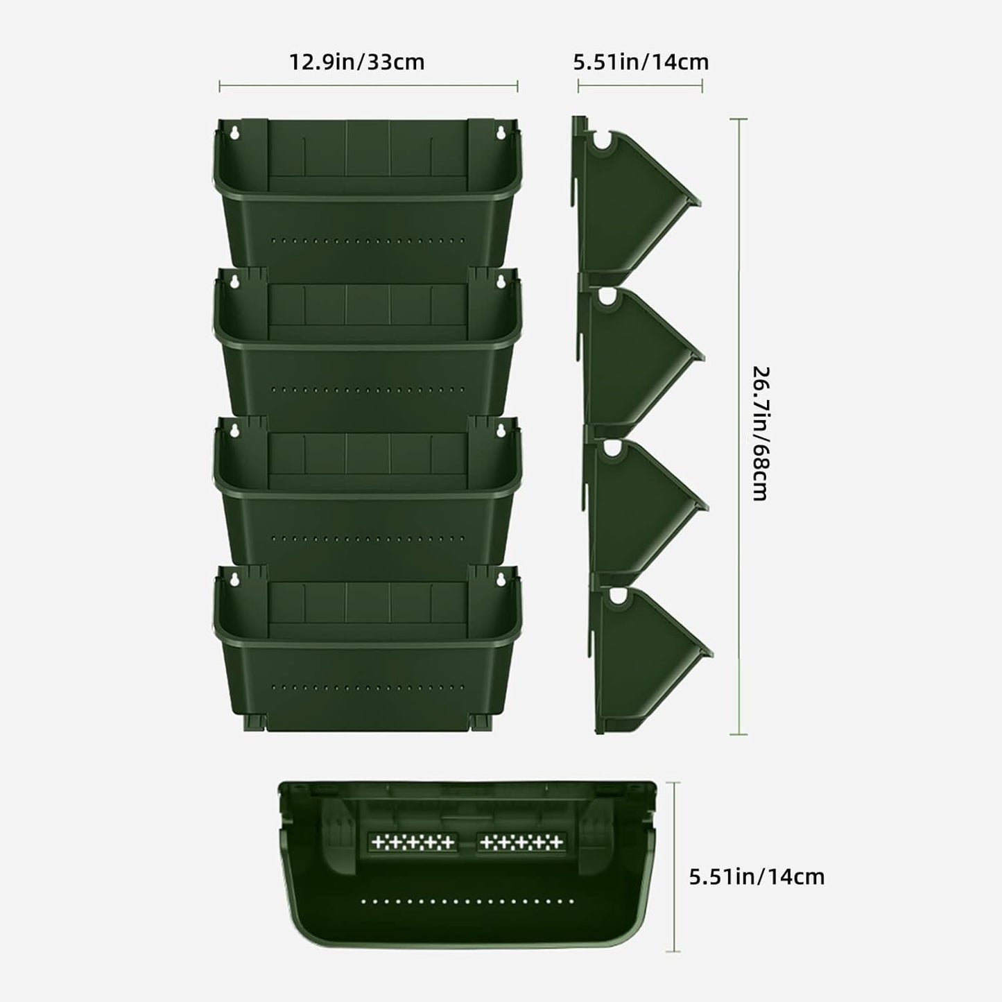 Self-Watering Wall-Mounted Planter Indoor/Outdoor Decor, Wall Planter Indoor Vertical Living Green PlantWall with 4 Pots Easy Installation 12.9''x5.5'' x26.7''