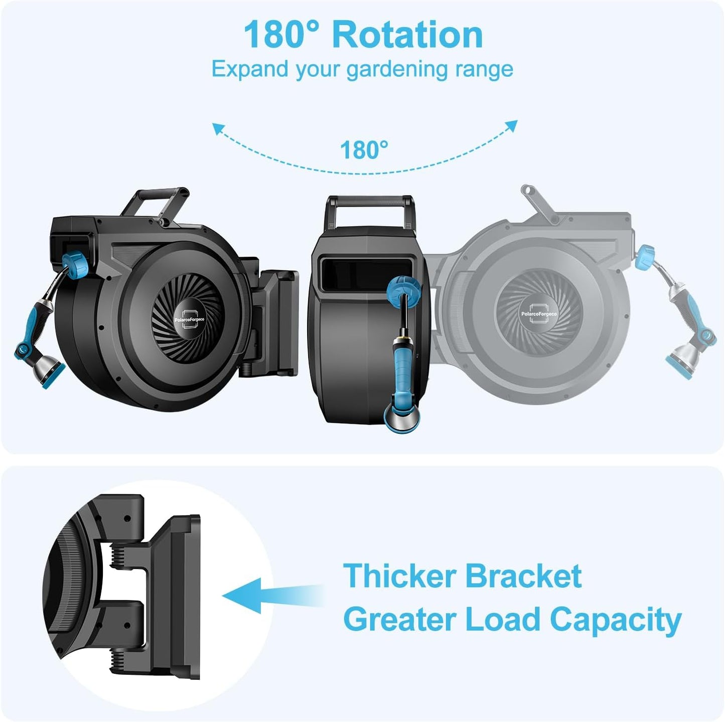 Retractable Garden Hose Reel - 5/8 inch x 60 ft Wall Mounted Hose Reel with 10 Pattern Nozzle & Any Length Lock, Heavy Duty Water Hose Supports Automatic Rewind & 180° Swivel, Black