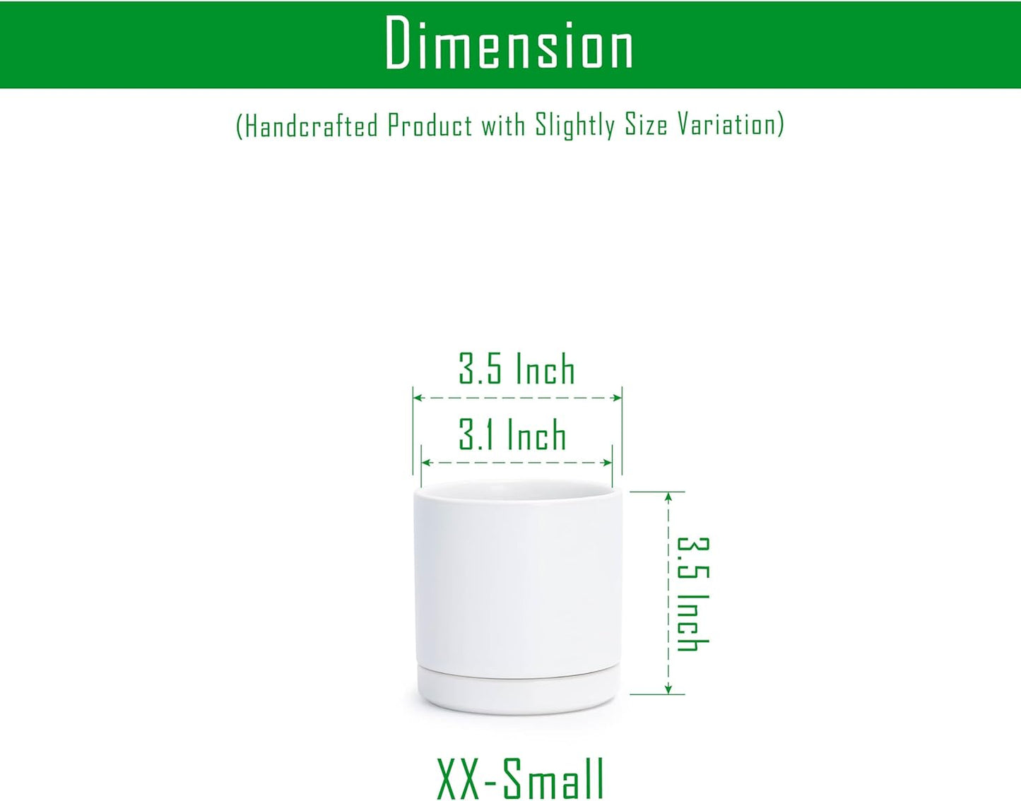 D'vine Dev Set of 4 Small Ceramic Plant Pots, 3.5 Inch Succulent Planter Pot for Plants with Drainage Hole and Saucer, White, 94-X-A-1