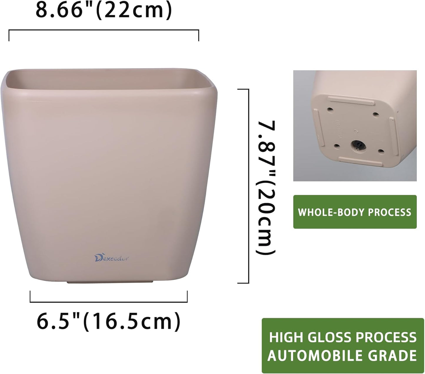 Dexceder 9x8 Self Watering Planter Indoor Outdoor, Inner Mat Design, Thickened Table Flower Plant Pot with Water Level Indicator (Taupe Matte)