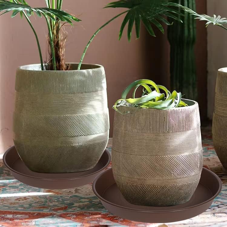 3 Pack of 25 26 inch Plant Saucer (22.7 Inch Base), 4.2" Depth, Large Deep Heavy Duty Plastic Flower Planter Water Trays for Indoors Outdoor, Plant Drip Trays (26", Chocolate)