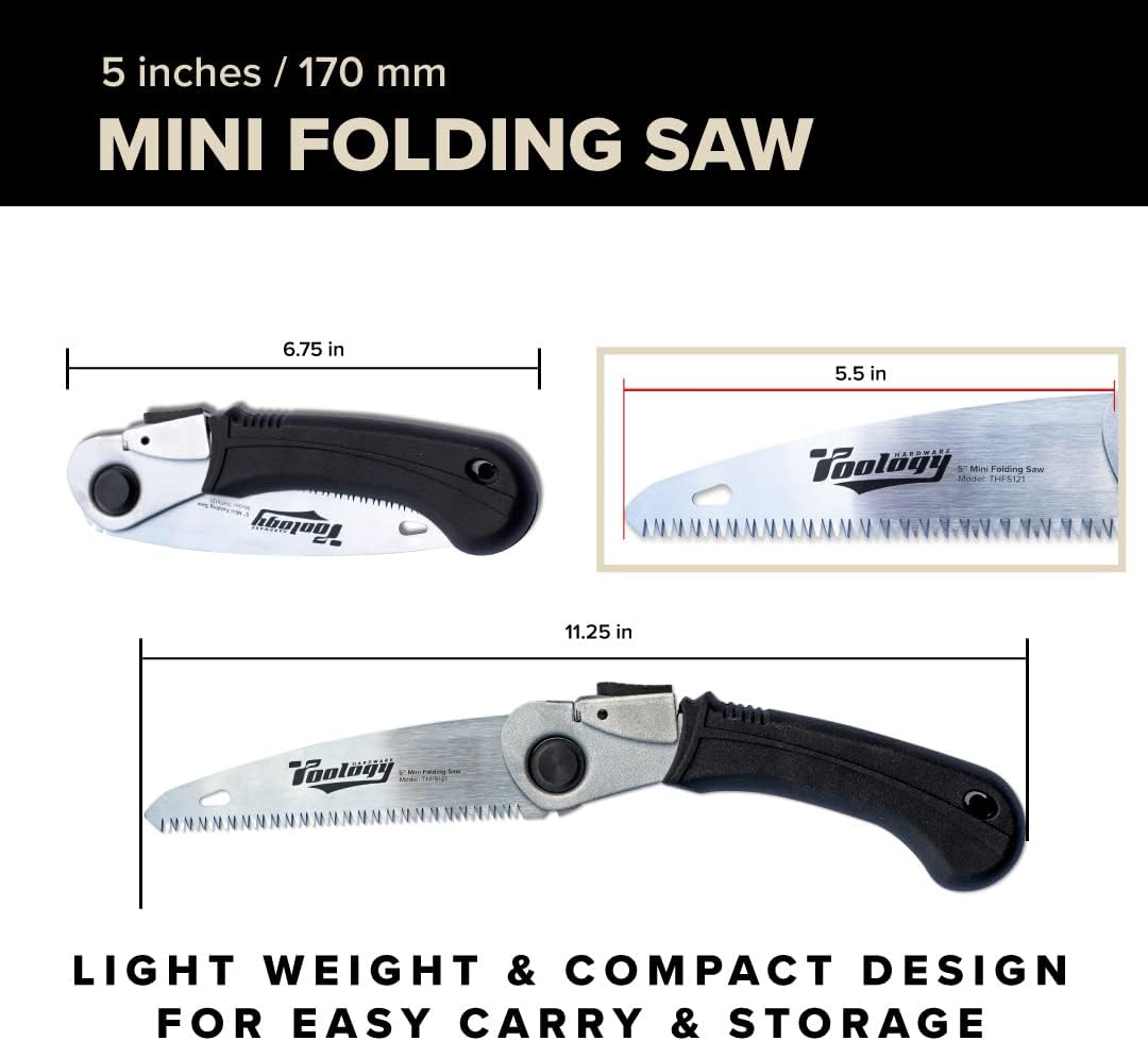 5" Folding Hand Pruning Saw for Gardening, Camping, Wood/Tree Cutting, Made with Heavy Duty SK-5 Steel (Black)