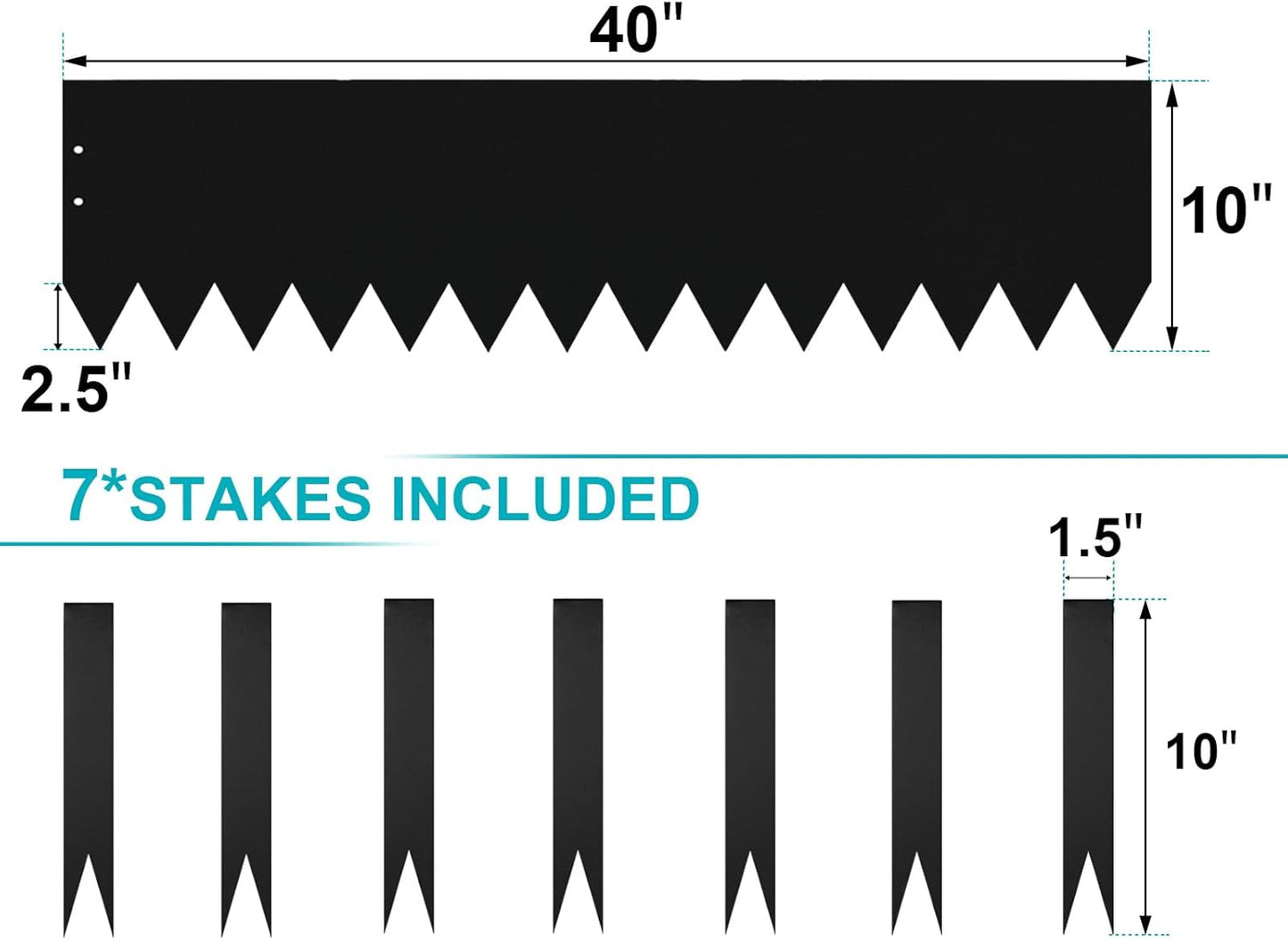 40" LX10 H Metal Landscape Edging, Heavy Duty Galvanized Steel Garden Edging,6 Pack Steel Landscape Edging with 7 Clips for Lawn, Flower Bed, Yard (Black)