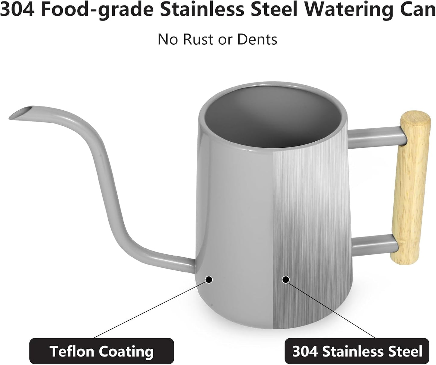 Watering Can Indoor Plants, 35 oz/1000 ml Metal Stainless Steel Watering Can Pot with Long Spout for Indoor House Plants Bonsai Outdoor Garden Flower Decorative (Gray)