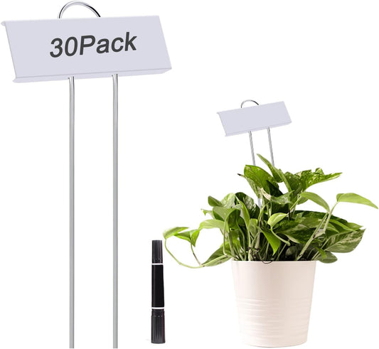 30pcs Plant Labels for Outdoor Garden Waterproof Plant Markers for Outdoor Plants, 11inch Metal Plant Tags and Labels Garden Markers for Seedlings Herbs Vegetable Greenhouse Gifts (White)