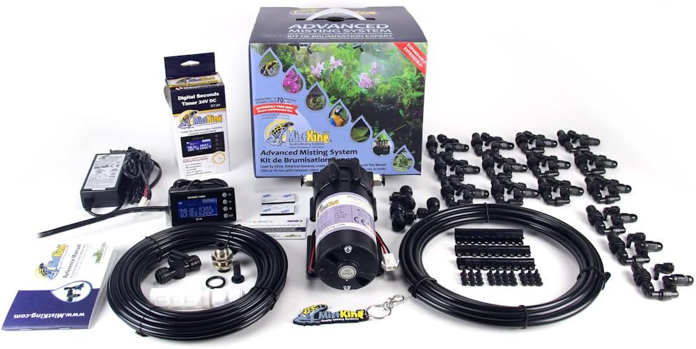 MistKing – Advanced Misting System (3/8” Backbone), 5th Gen | Used by Zoos, Institutions & Hobbyists | Expandable to 70 Nozzles | Fine Mist | 50 Micron Droplets | Upgraded Timer & Components |
