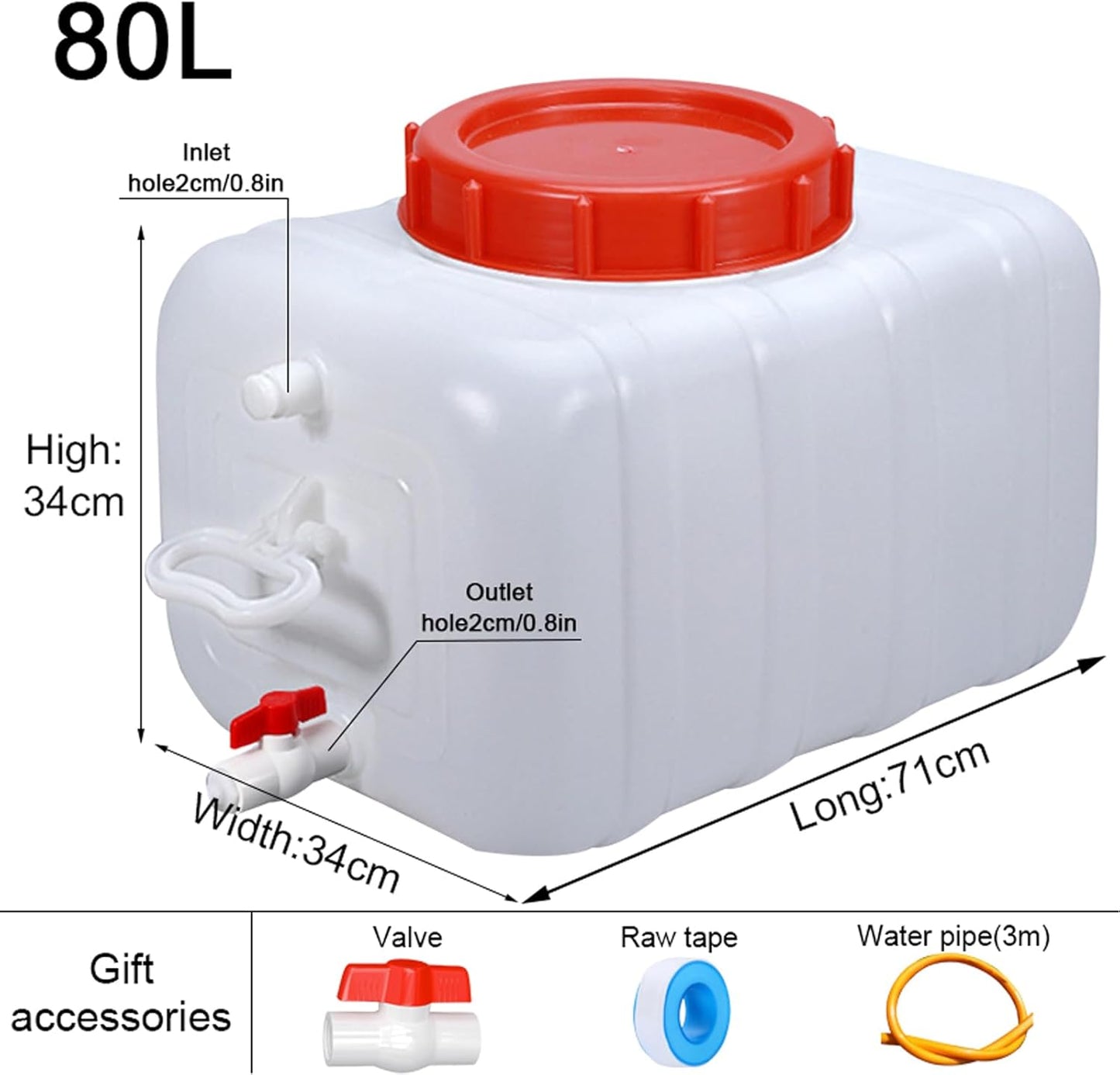 Water Container 50L 80L 110L 200L Heavy Duty Water Bucket Water Carrier, Portable Plastic Water Tank Water Storage for Camping Caravans Hiking Travel BBQ Travel Outdoor(Size:80L)