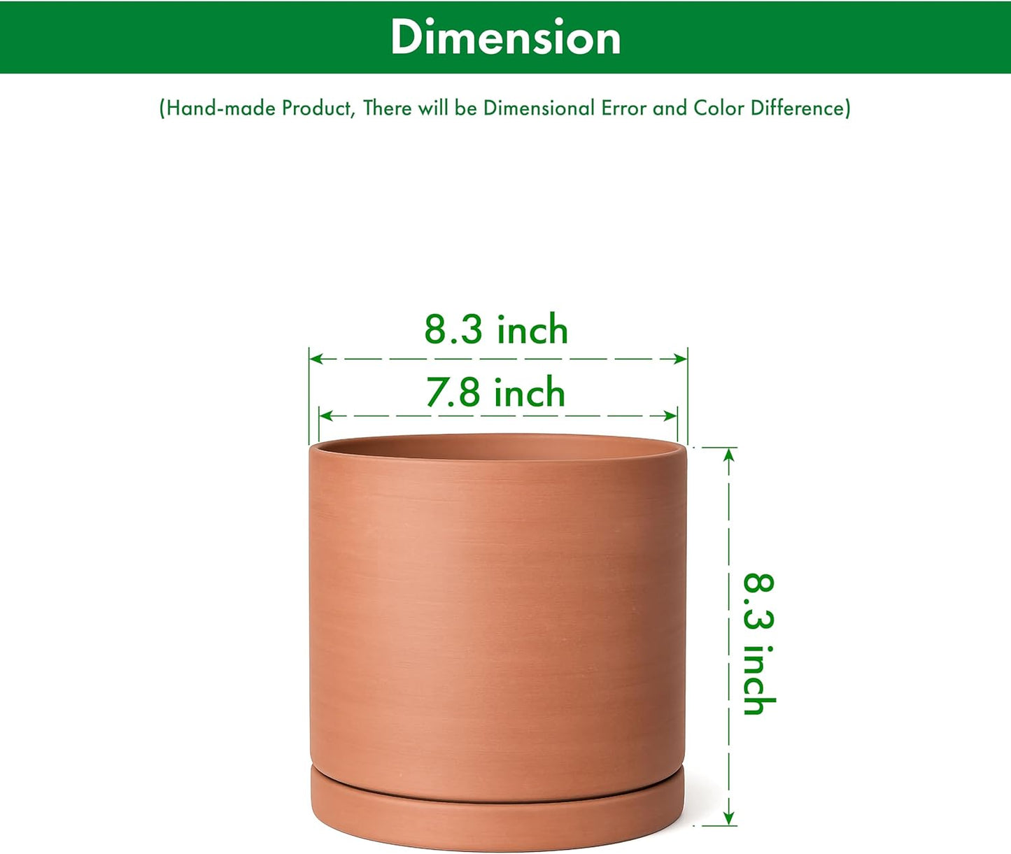 D'vine Dev Medium 8 Inch Terracotta Plant Pot with Drainage Hole and Saucer, Round Cylinder Planter Pot for Indoor Plants, Set of 2, 40-X-B-4