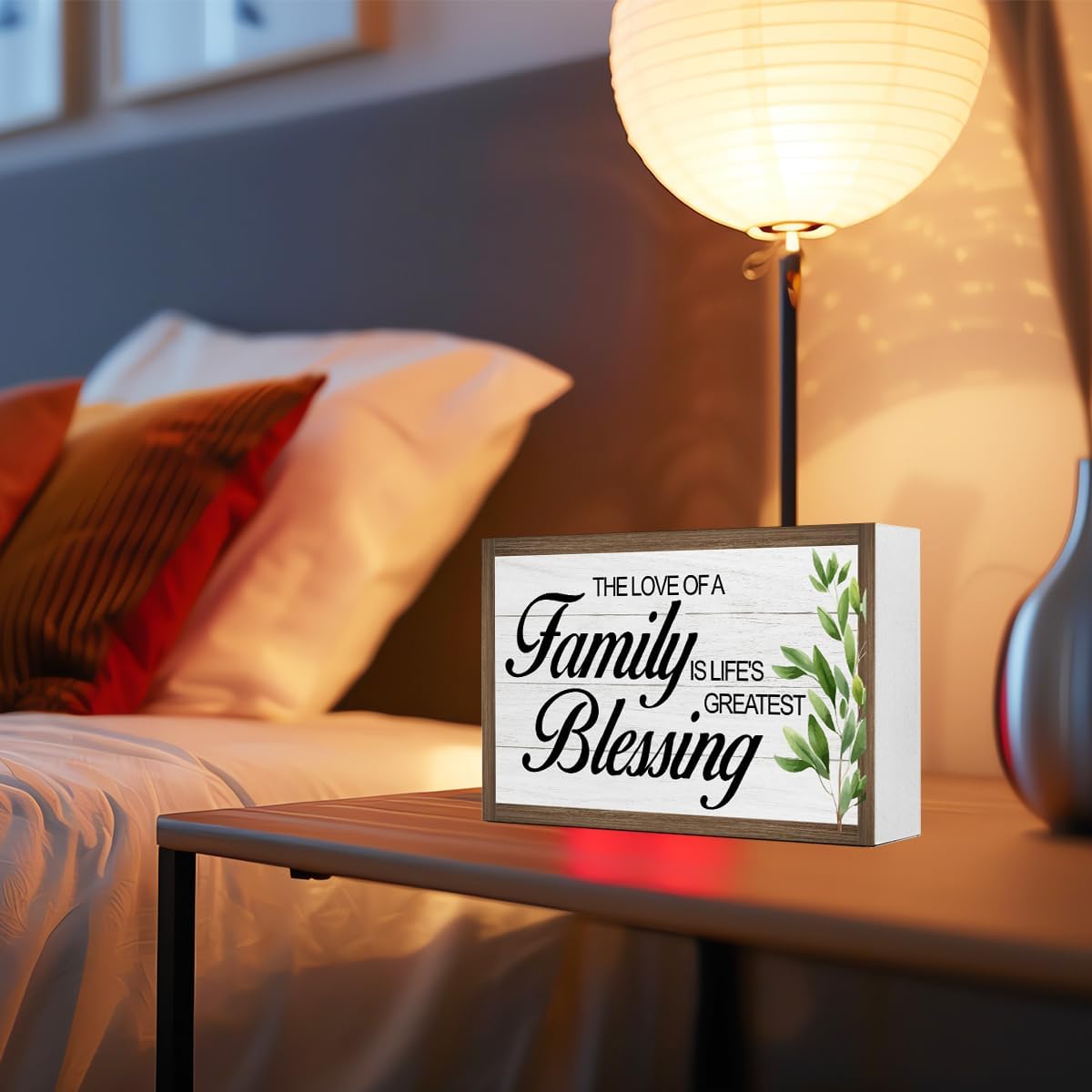 The Love of a Family is Life's Greatest Blessing Wooden Box Sign Decor,Rustic Family Wooden Block Plaque Sign for Home Farmhouse Living Room Bedroom Shelf Desk Table Wall Decor