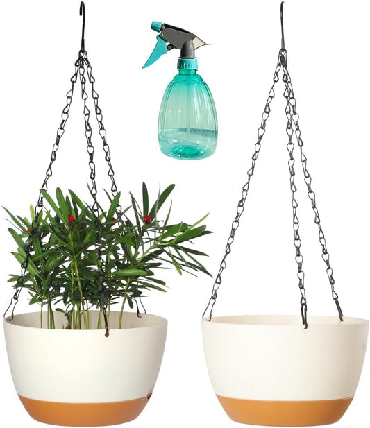 Lookat 2 Pack Hanging Pots for Plants Outdoor Indoor, 10 Inch Hanging Planters with Drainage Hole (10 inch-White)