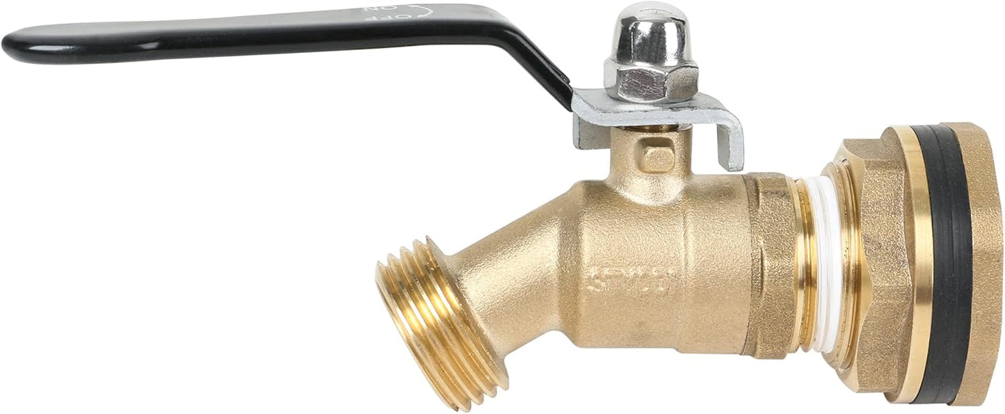 STYDDI Solid Brass Rain Barrel Spigot, Strong Flow Water Barrel Faucet with Large Handle, Quarter Turn Ball Valve Faucet with Bulkhead Fitting for Water Tanks, Water Storage Barrels, Rain Buckets