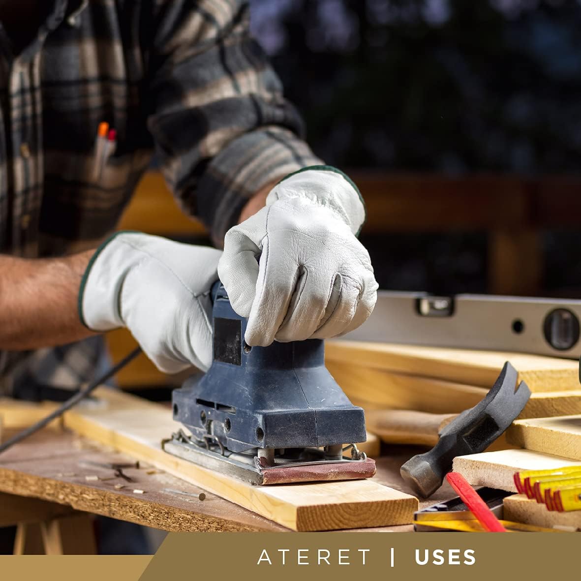 ATERET 12 Pairs Medium Heavy Duty Durable Cowhide Leather Work Gloves I Driver Gloves for Truck Driving, Warehouse, Gardening, Farming