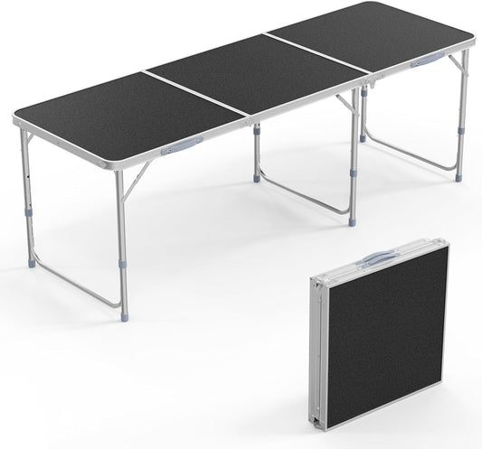 VINGLI 6ft Folding Camping Table with Carry Handle,Portable Utility Table Multipurpose for Party Picnic Tailgating Outdoor Patio Garden Indoor Kitchen …