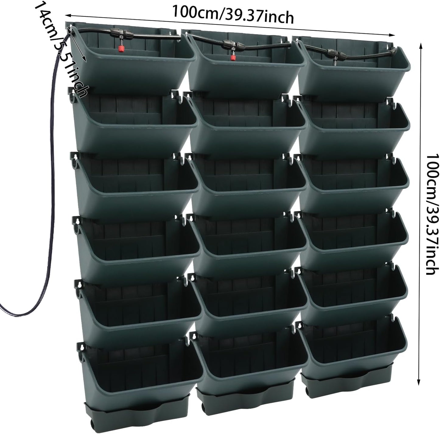 Self-Watering Wall-Mounted Planter, Vertical Wall Planter 18 Pots Vertical Living Wall Planter Indoor Plant Grow Pots w/Timer&Long Hose, Plant Flower Pot Holder for Flowers Vegetables (Green)