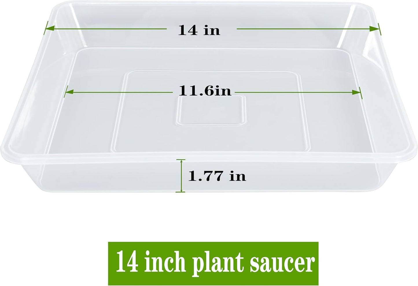 Square Plant Saucer 14 Inch 2 Pack, Strong Clear Plastic Flower Plant Pot Saucer, Square Planters for Indoors and Outdoors Plants, Garden Plant Saucers for Pots Plant Trays.