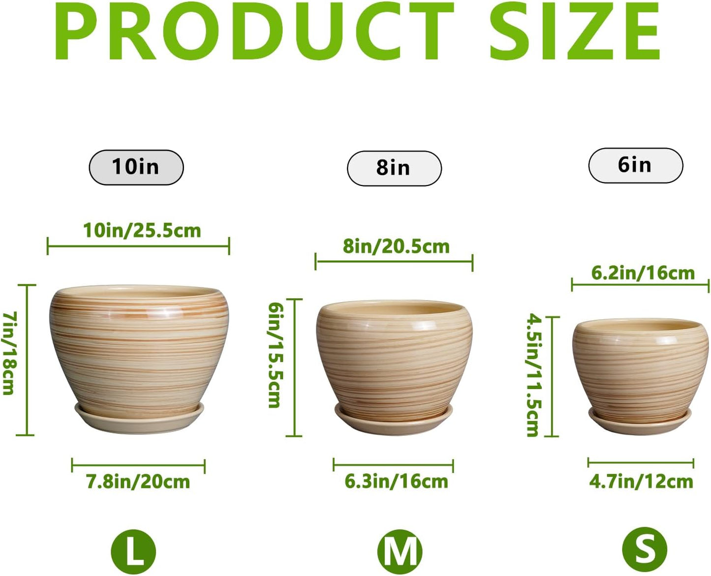 Ceramic Pots for Plants - 10 Inch 8 Inch 6 Inch Plant Pots with Drainage Holes and Saucers Large Planters for Indoor Plants Decorative Outdoor Flower Pots Set of 3 Yellow