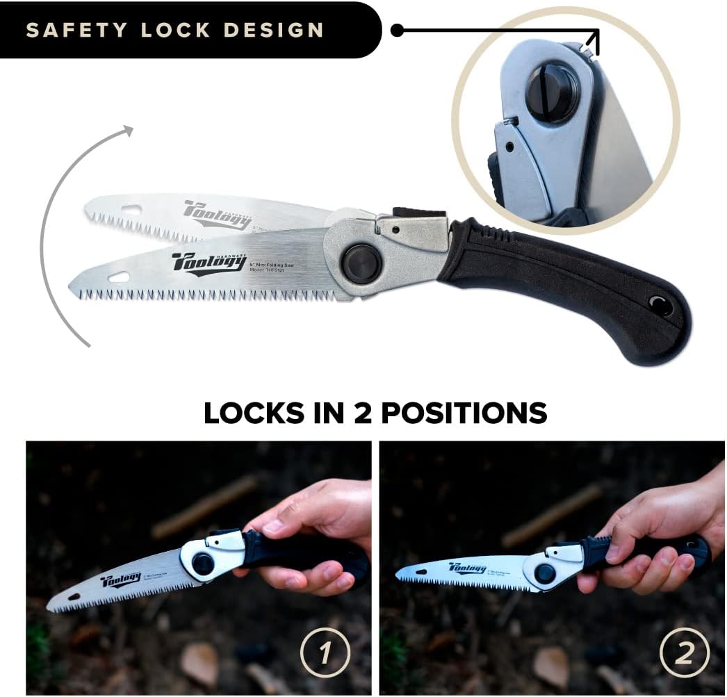 5" Folding Hand Pruning Saw for Gardening, Camping, Wood/Tree Cutting, Made with Heavy Duty SK-5 Steel (Black)