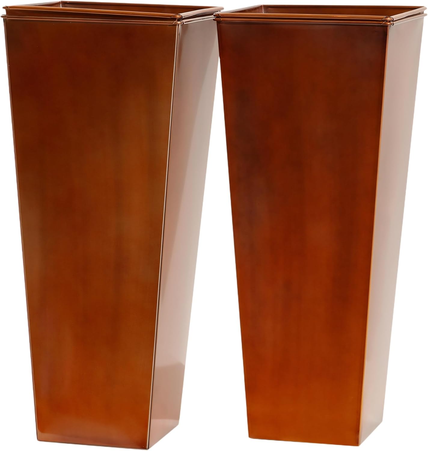 28in Tall Metal Copper Square Planter Galvanized Steel Metal Planters for Indoor/Patio Deck Garden Entrance Planter