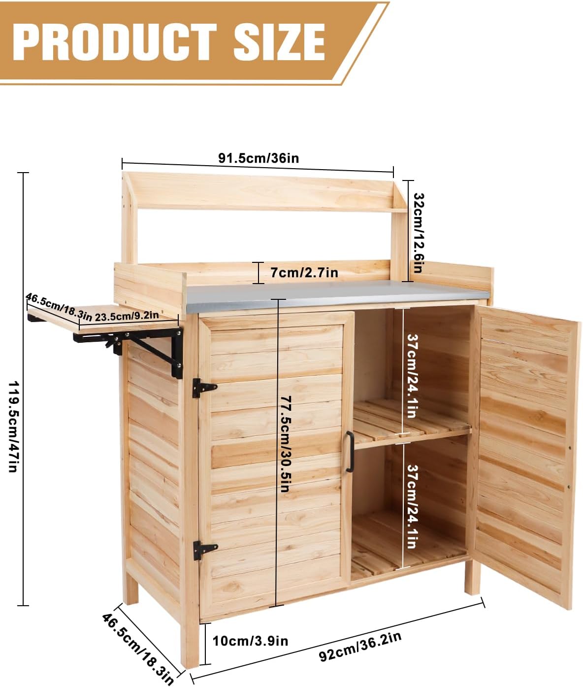 Kalolary Potting Bench for Outside Garden Potting Table with Storage Cabinet Foldable Shelf Multipurpose Garden Workstation Wooden Outdoor Potting Bench for Patio Garden Horticulture