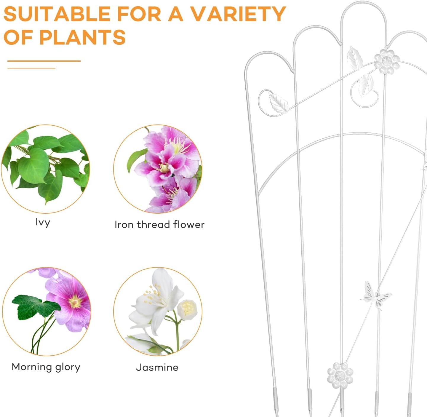 Metal Trapezoidal Garden Trellis for Indoor Plants, Patio Trellis for Climbing Plants Outdoor, 60-inch Sturdy Removable Plant Stand for Roses, Vegetables, and Flowers in Garden, 4 Pack-White