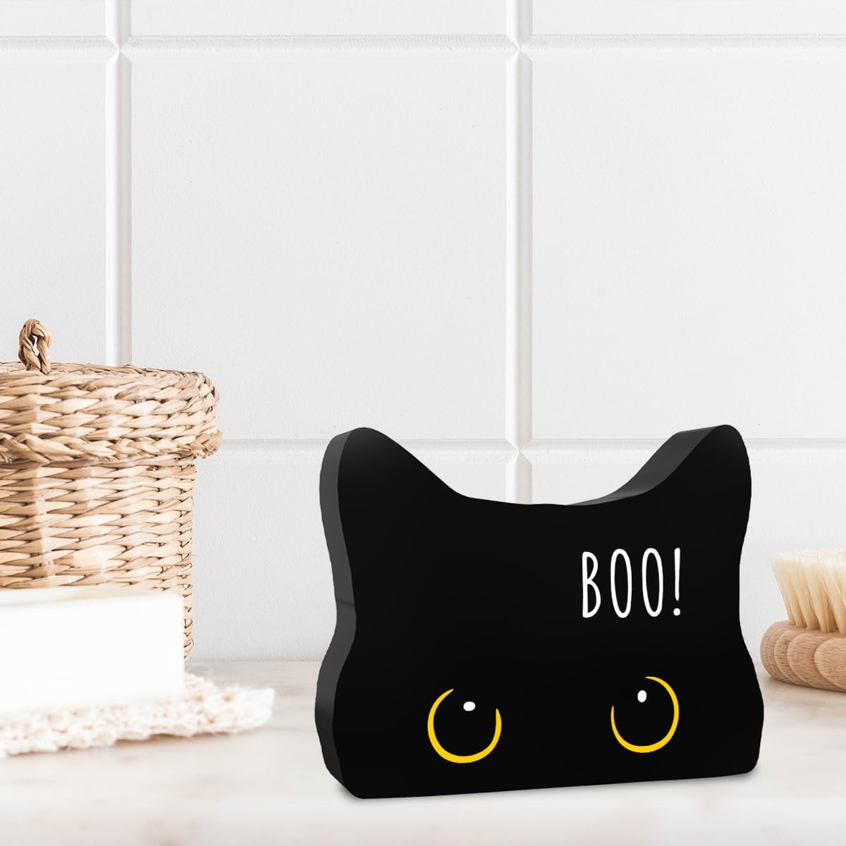 Black Cat Decor Halloween Cat Bathroom Decor Boo Funny Bathroom Acrylic Decors Sign Cat for Home Bathrooms Cats Lover Gifts For Women Men Halloween Christmas decorativesignage1