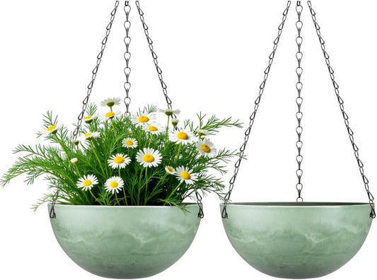Marble Pattern 10 Inch Hanging Planter for Indoor Outdoor Plants, 2 Pack Hanging Planter Basket for Garden Home Decor Use (Green)