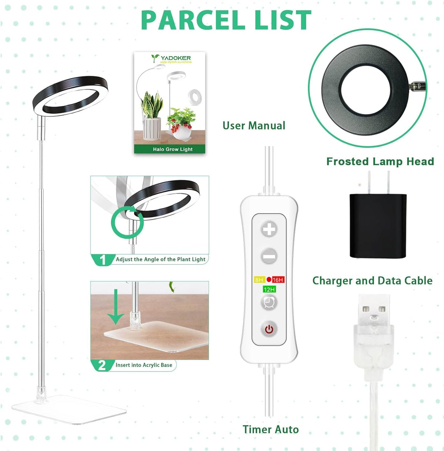 yadoker Plant Grow Light, LED Growing Light Full Spectrum for Indoor Plants,Height Adjustable, Automatic Timer, 5V Low Safe Voltage,Idea for Small Plant Ligh Sunflower Yellow YD-9YELLOW-8-1P