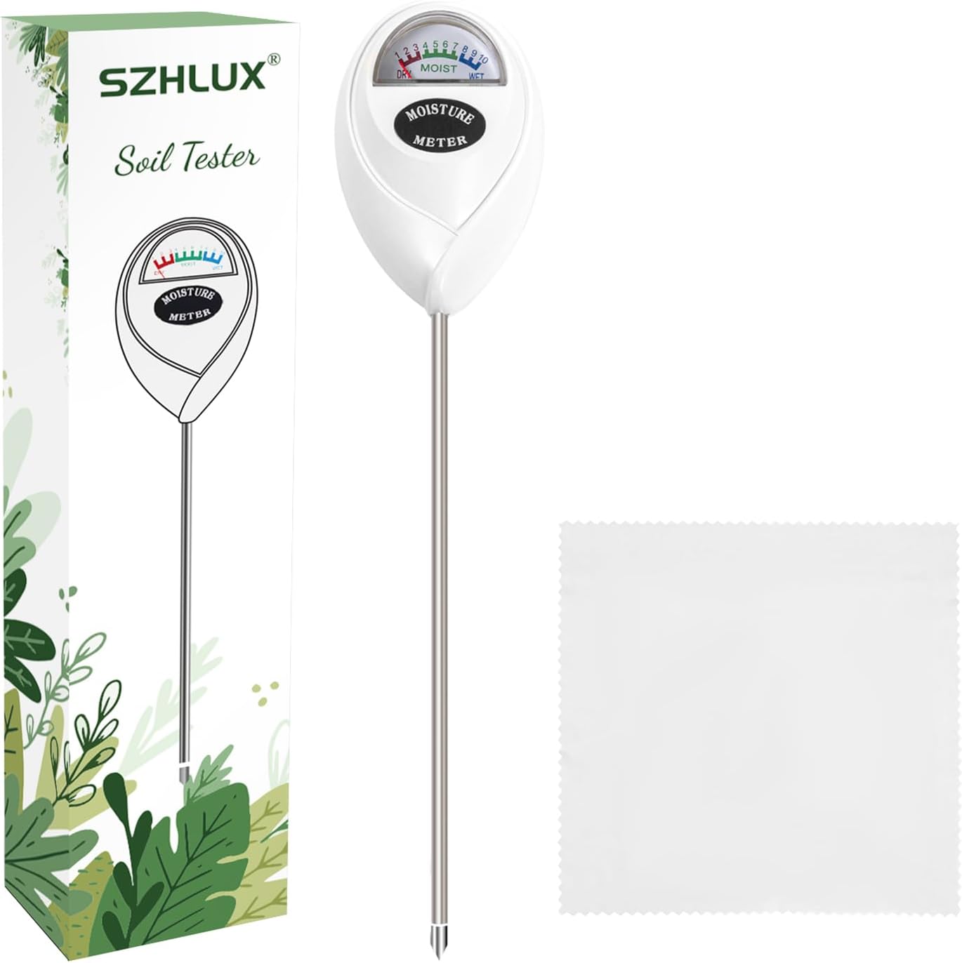 SZHLUX Soil Moisture Meter, Plant Water Monitor, Soil Hygrometer Sensor for Plant Care, Great for Gardening, Lawn, Farm, Indoor & Outdoor (Plant Gifts for Gardeners) 10.23inch, White