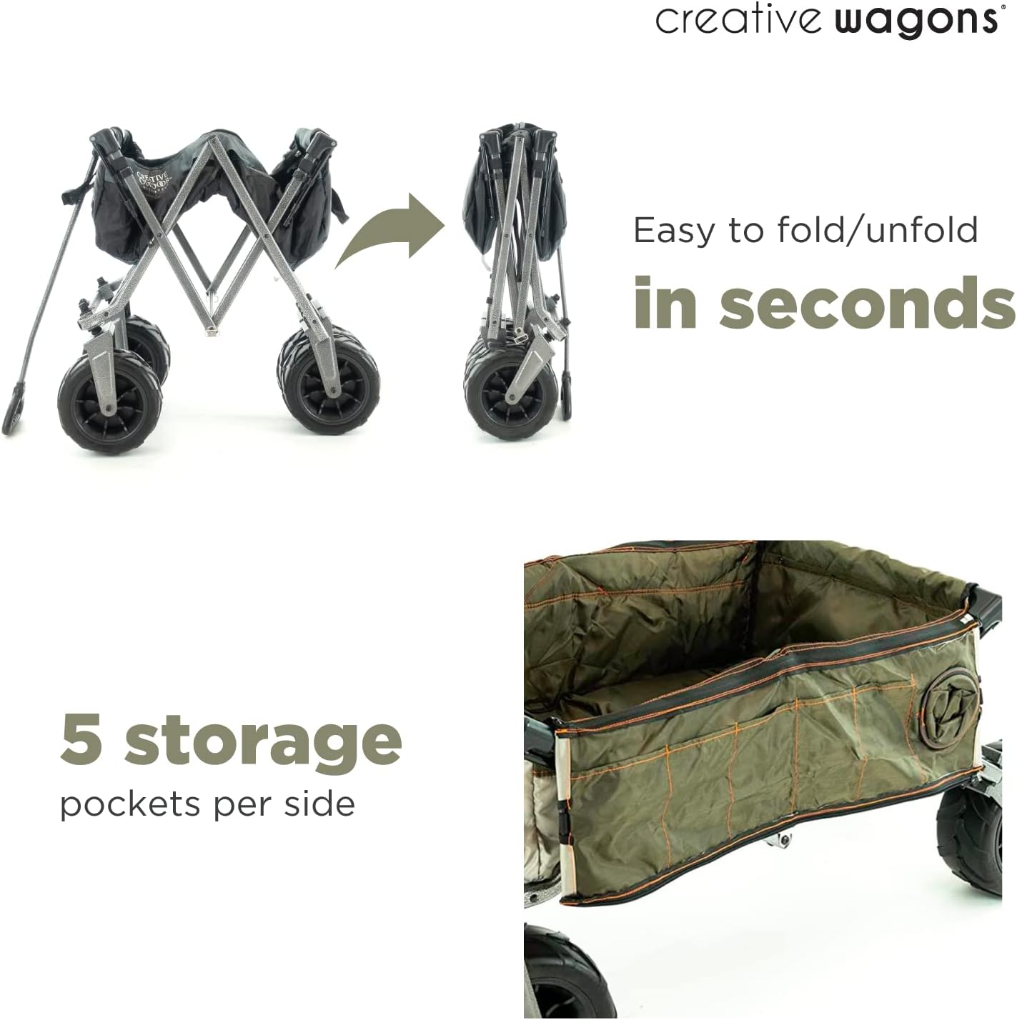 Creative Outdoor Push Pull Stroller Wagon, Beach Hauler XXL with Canopy, Collapsible and Portable Heavy Duty Folding Cart, Supports up to 200lbs Weight Capacity, Giant 10" Wheels