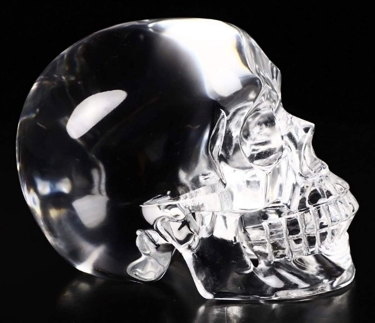 Skullis 5.0" K9 Crystal Skull, Hand Carved Gemstone Fine Art Sculpture, Reiki Healing Stone Statue.