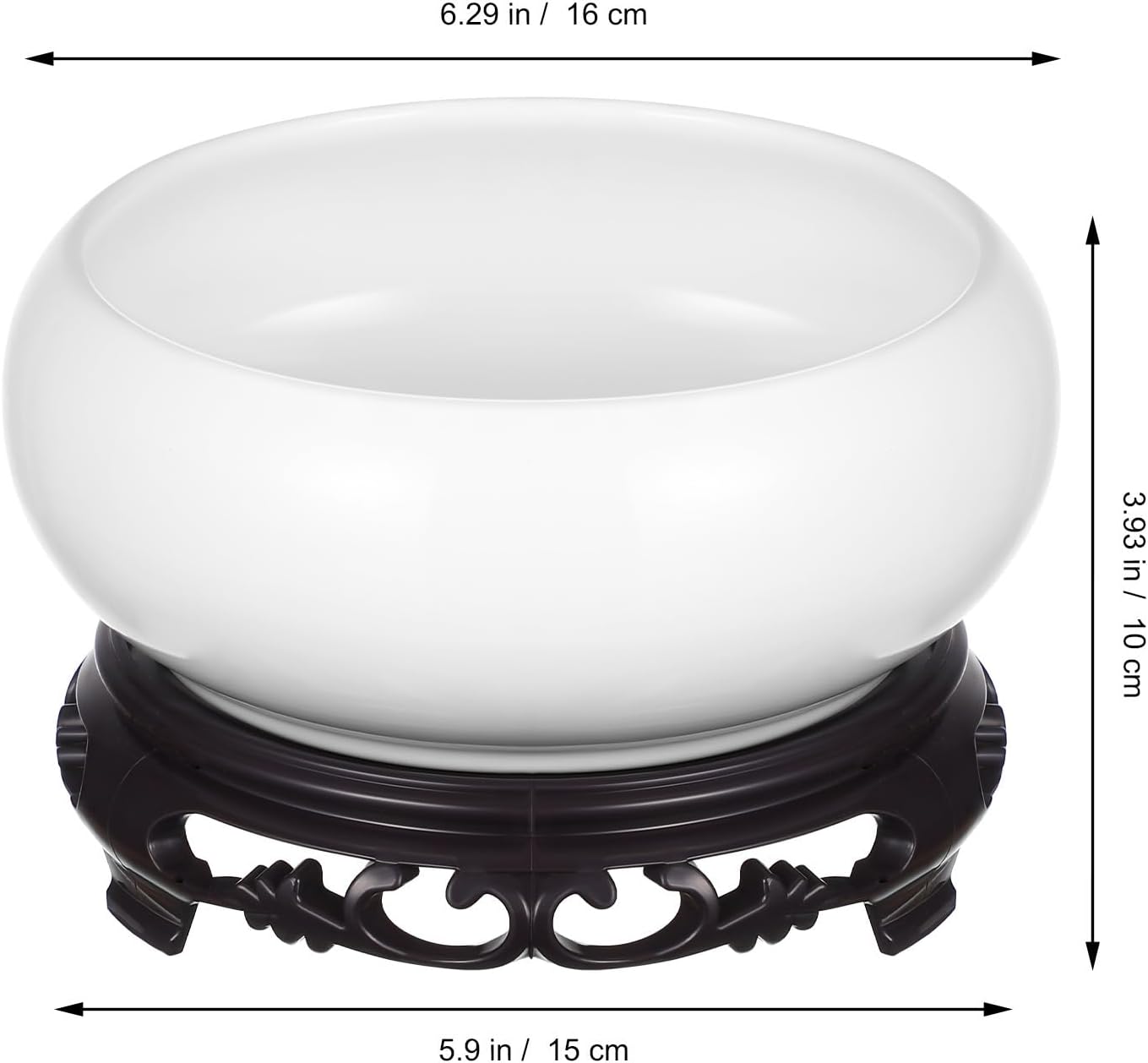 Ceramic Chinese Pot with Base White Water Lily Bowl 6Inch Porcelain Lotus Pot Jardiniere Planter Oriental Fish Bowl Bonsai Vase