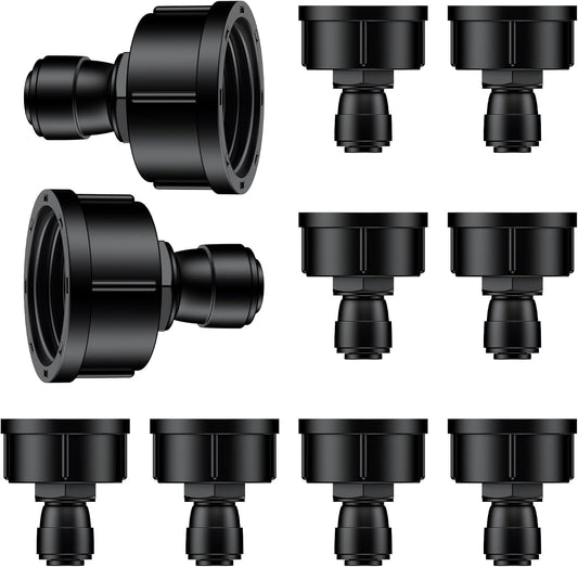 Pawfly 10 Pcs 3/4" to 1/4" Drip Irrigation Faucet Adapters, Quick Connect 3/4" FHT Faucet to 1/4" Tubing Connectors, Push-to-Fit Garden Hose Adapters, Anti-Leak Drip Irrigation Hose Connectors