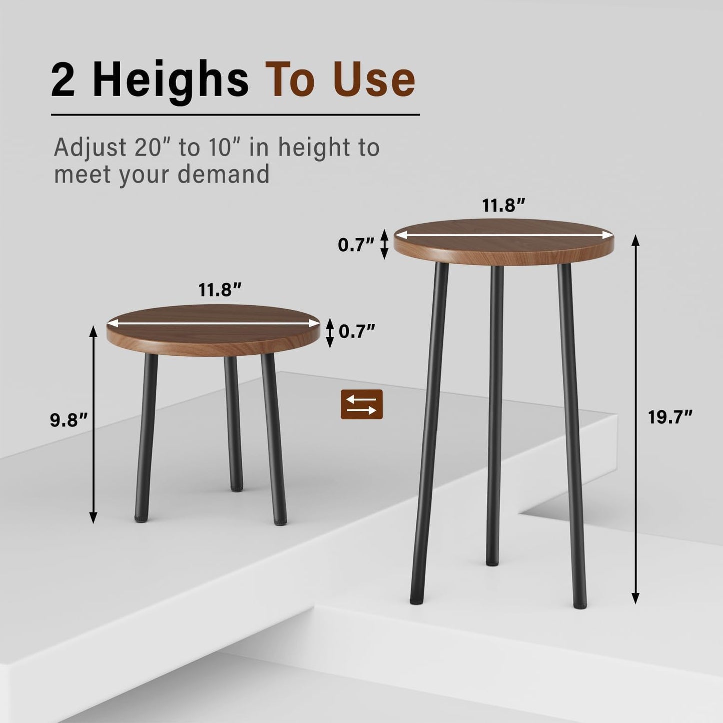 Plant Stand Indoor Outdoor: 2 Pack Indoor Plant Stand 20'' Convertible Multi-purpose Holder - Mid Century Modern Decor - Tall Plant Table for Living Room/Balcony/Garden/Patio, Walnut