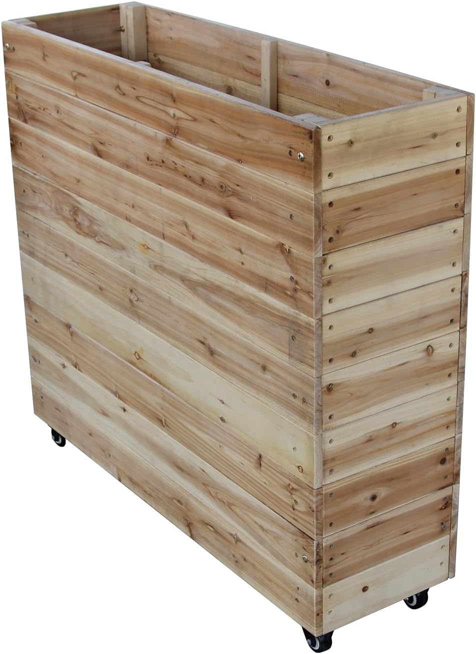 Generic 40x32x12in Indoor/Outdoor Mobile Wood Planter w/Lockable Wheels, Rolling Wood Planter Box Residential/Commercial