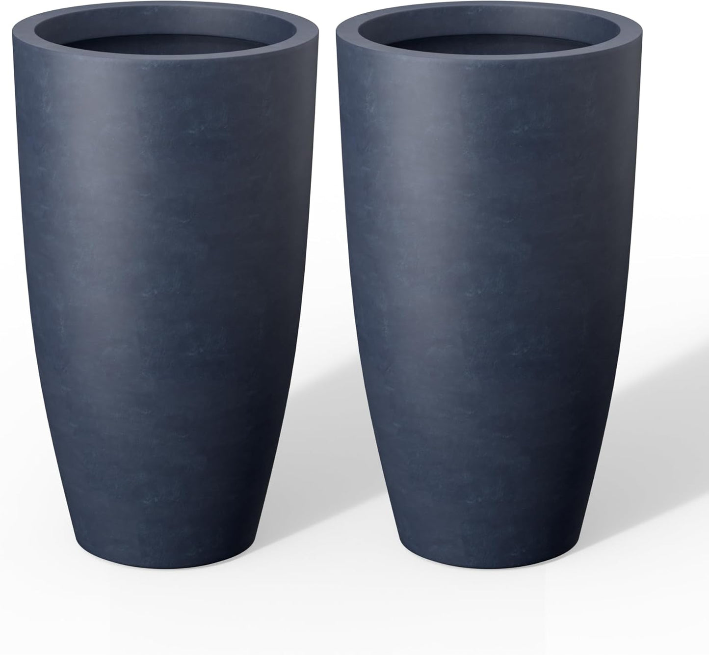 Kante 23.6" H Charcoal Concrete Tall Planters (Set of 2), Large Outdoor Indoor Decorative Plant Pots with Drainage Hole and Rubber Plug, Modern Style for Home and Garden