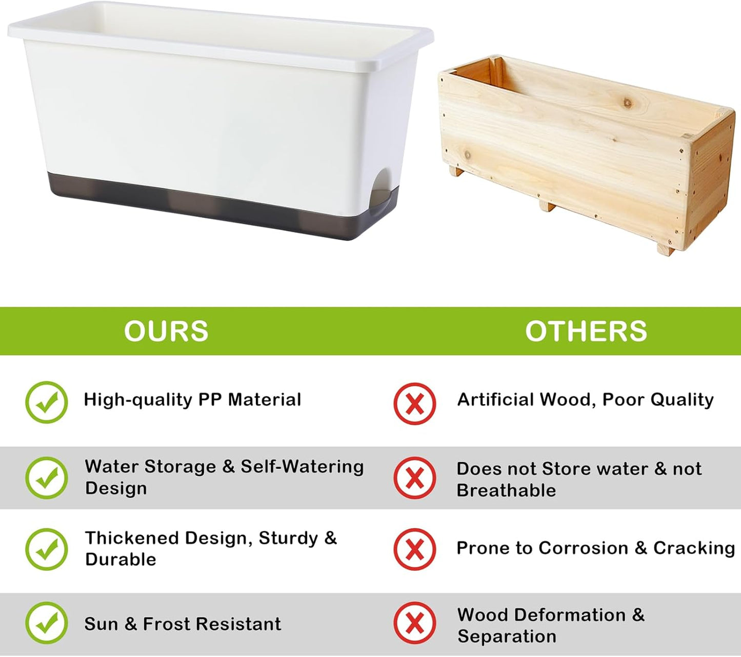 Window Box Planter 6 Pcs, 17 Inches Rectangle Flower Pots with Drainage Holes and Trays, Vegetable Planters for Windowsill Patio Garden Balcony Home Porch Yard Indoor Outdoor (Grey, 17*7.4*7.8 inch)