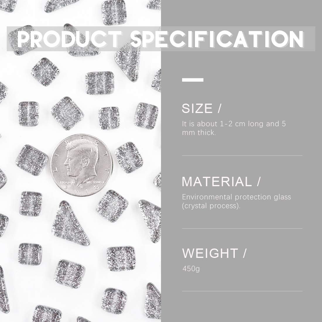 Swpeet 1 Pound Sliver Shine Crystal Series Mosaic Tiles Assortment Kit, Square and Triangle Genuine Mosaic Tiles Glitter Crystal Mosaic Perfect for Home Decoration Crafts Supply