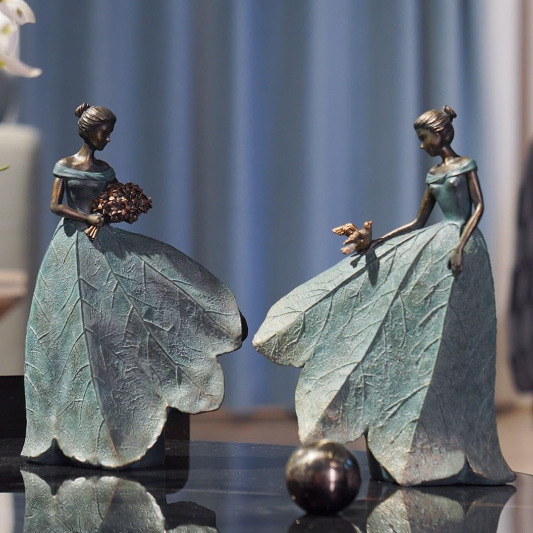 Guichifun Fairy Statue Collection Home Decoration - Leaf Angel Girls Resin Gardening Gifts for Women Statues for Garden Fairy Indoor or Outdoor Yard Figurines 5.5 x 3.25 x 8 Inch