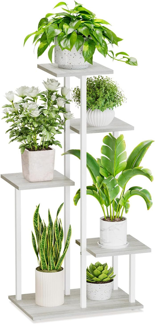 iDavosic.ly 5 Tier Plant Stand Indoor, Tiered Corner Plant Shelf for Multiple Plants, Metal Wood Tall Plant Display Rack Flower Holder for Patio Porch Garden Balcony Bedroom, White