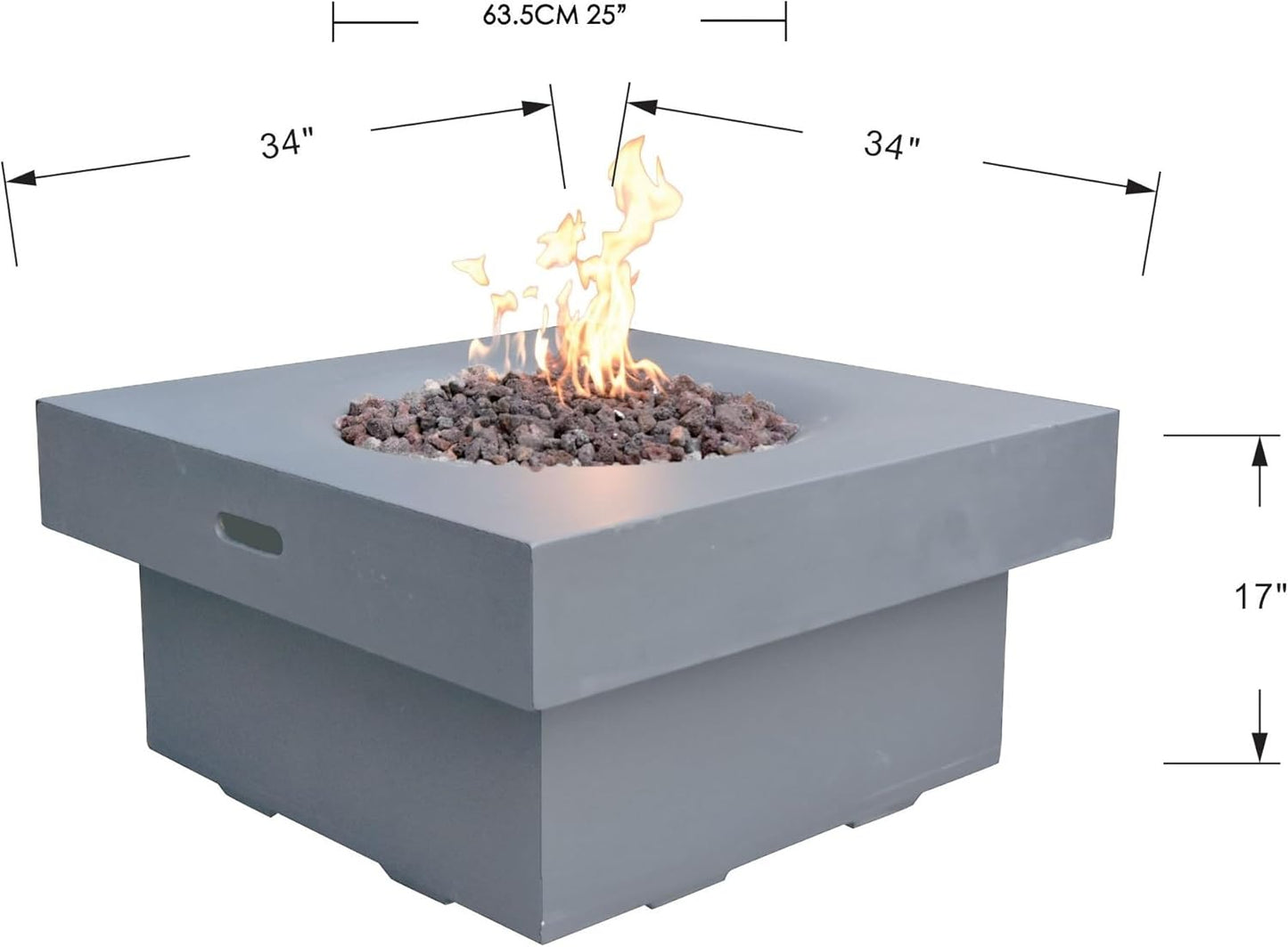 AMS Fireplace | Modeno Branford Package | Light Gray Liquid Propane Gas Fire Pit Table for Outside Patio Bundle with Tank Cover, Wind Guard & SS Burner Lid | Free Ice Bucket & Rubber Mat