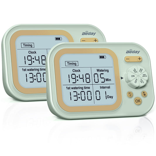 Automatic Plant Waterer Self Watering System Indoor for 15 Potted Plants Pack of 2, Auto Drip Irrigation Kit Programmable Water Timer w Smart Humidity Detection, Green