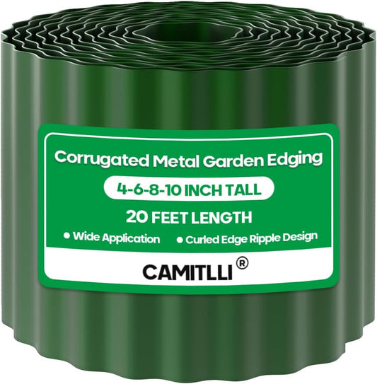 Corrugated Metal Garden Edging, Sturdy Tall Landscape Edging Borders, Perfect DIY for Flower Beds, Lawn and Pathway, Tree Surrounds, Paver Edges (Green, 10"×20FT)