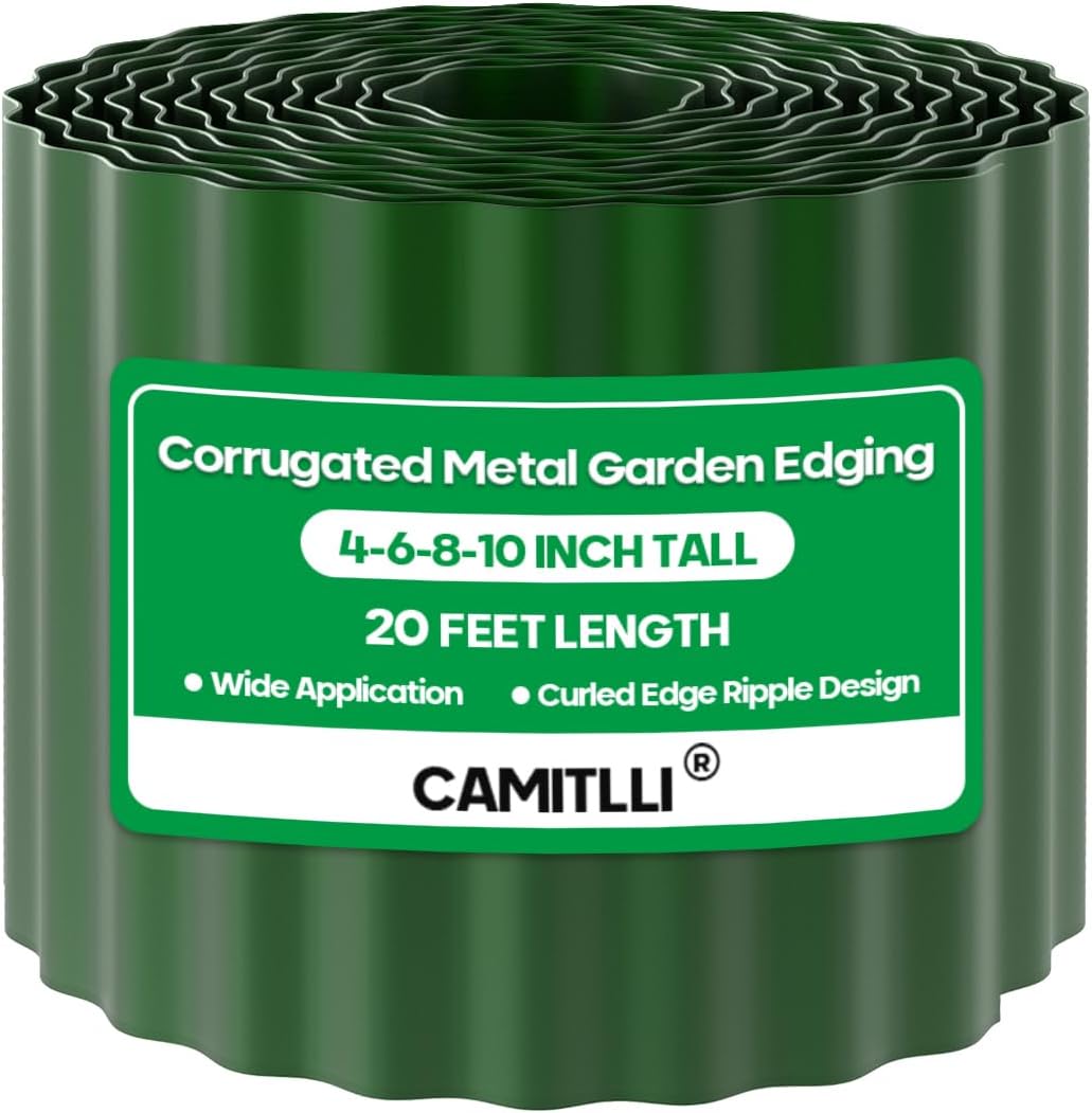 Corrugated Metal Garden Edging, Sturdy Tall Landscape Edging Borders, Perfect DIY for Flower Beds, Lawn and Pathway, Tree Surrounds, Paver Edges (Green, 8"×20FT)