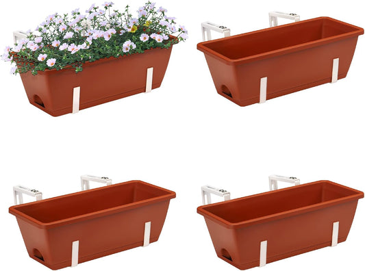Railing Planter Boxes, Deck Hanging Planters for Railing, 16.9 Inch Railing Hanging Planter, Balcony Planters Railing Hanging, Red and White (WR4)