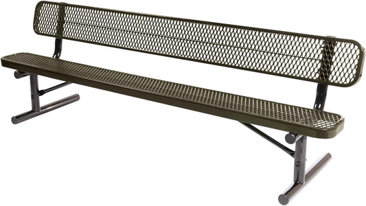 Heavy-Duty Outdoor Bench Thermoplastic Coated, Expanded Metal, Commercial-Grade Seating, Made in America (Portable with Back, 8 Ft, Textured Gold Vein)